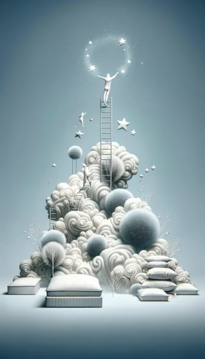 DALL·E 2024-02-10 22.22.20 - Create a vertical and abstract image for a Human Resources page, symbolizing career progression in a mattress manufacturing company, with a very light